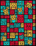 Vibrant Red Yellow Teal Cat Collage Rug