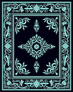 Aqua Art Nouveau Floral Scroll Rug