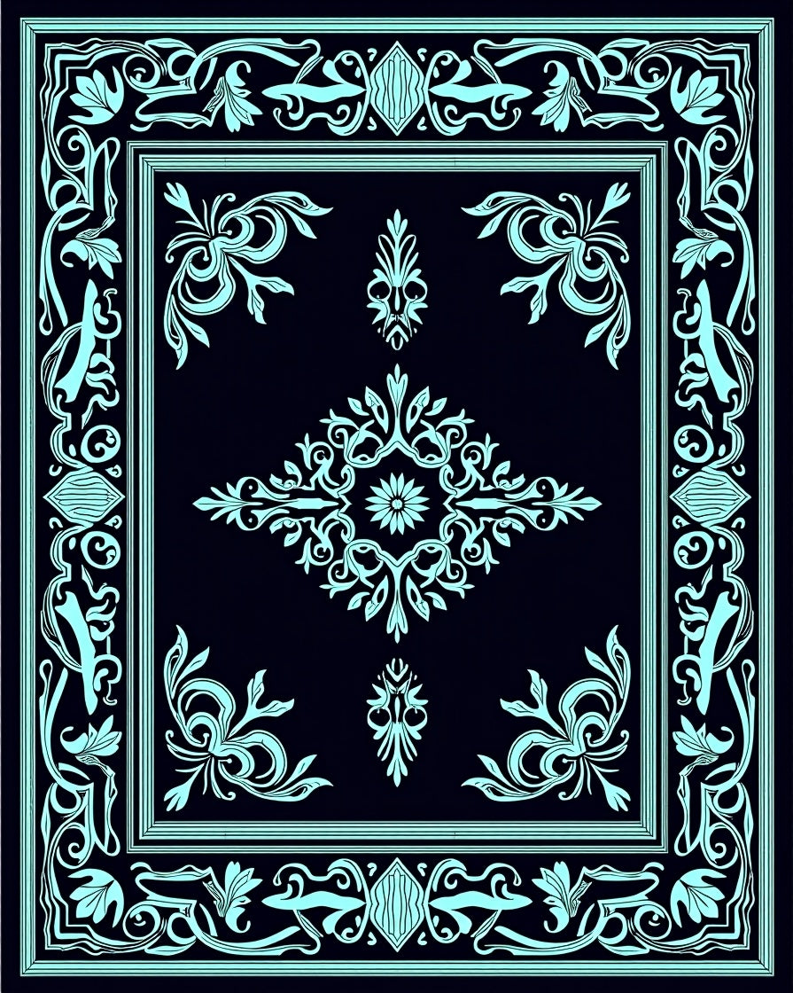 Aqua Art Nouveau Floral Scroll Rug