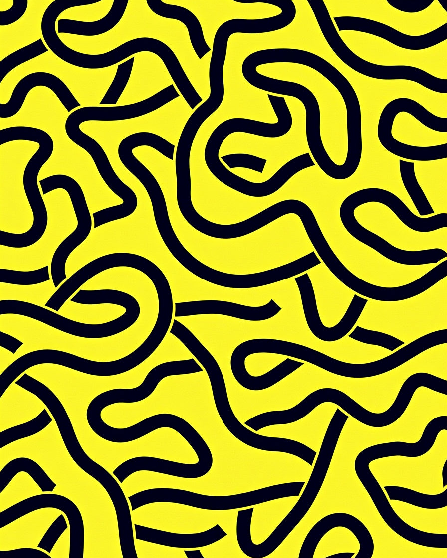 Bold Black Yellow Intertwined Lines Rug