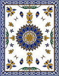 Royal Blue Yellow Floral Medallion Border Rug