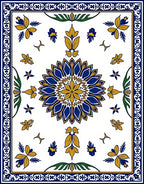 Royal Blue Yellow Floral Medallion Border Rug