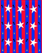 Red Blue Striped Star Soccer Icons Rug