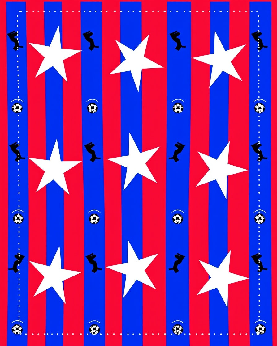 Red Blue Striped Star Soccer Icons Rug