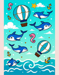 Whimsical Blue Dolphins Hot Air Balloons Adventure Rug