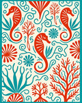 Nautical Red Seahorse Coral Swirls Rug