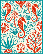Nautical Red Seahorse Coral Swirls Rug