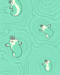 Teal Cartoon Creatures Flowing Waves Rug