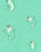 Teal Cartoon Creatures Flowing Waves Rug
