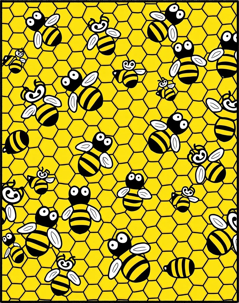 Yellow Honeycomb Bees Flying Rug