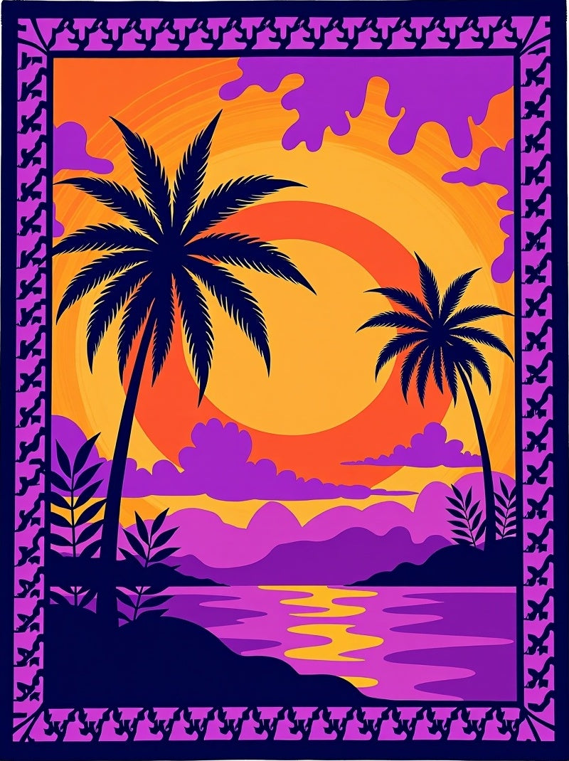Vibrant Sunset Palms Coastal Serenity Rug