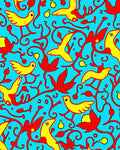 Bright Yellow Birds Red Vines Aquamarine Rug