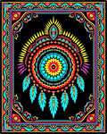 Vibrant Feather Mandala Black Rug