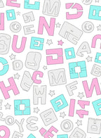Retro Letter Collage Pink Aqua Gray Rug
