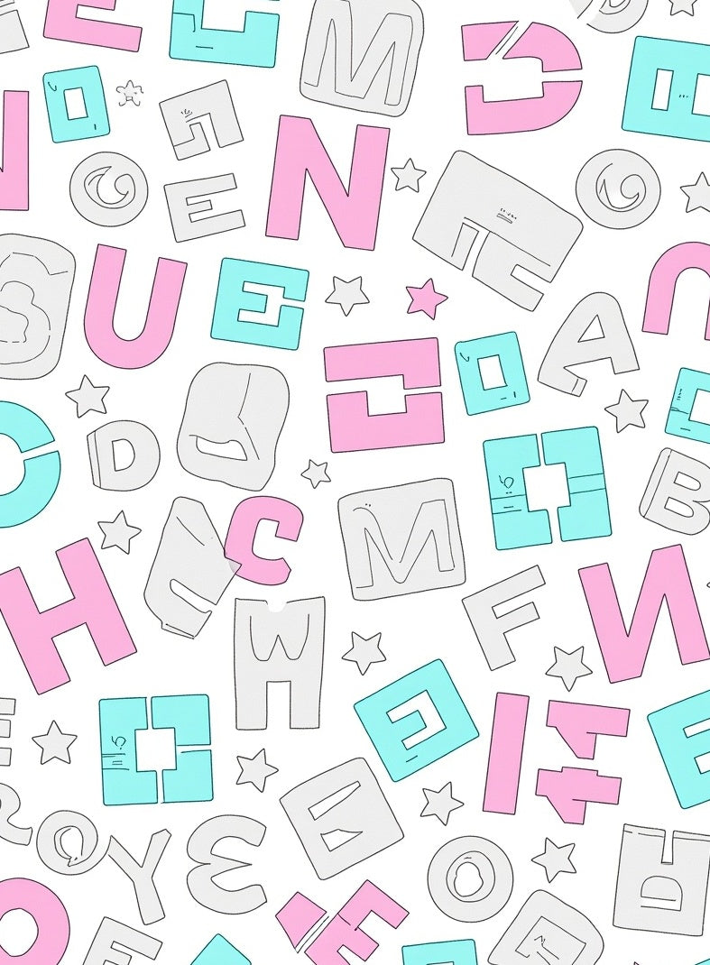 Retro Letter Collage Pink Aqua Gray Rug