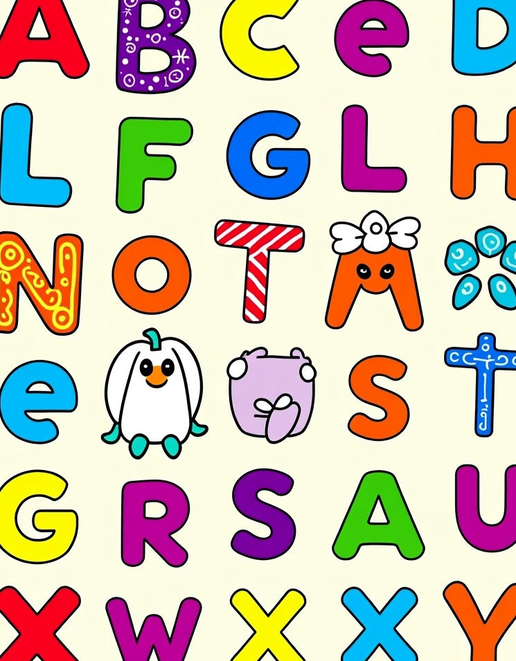 Alphabet Letters Whimsical Characters Rug