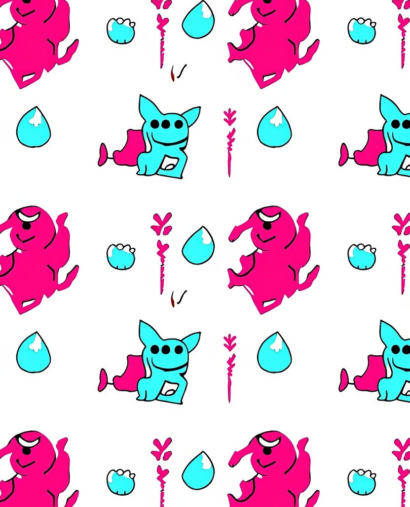 Vibrant Pink Blue Monster Drops Art Rug