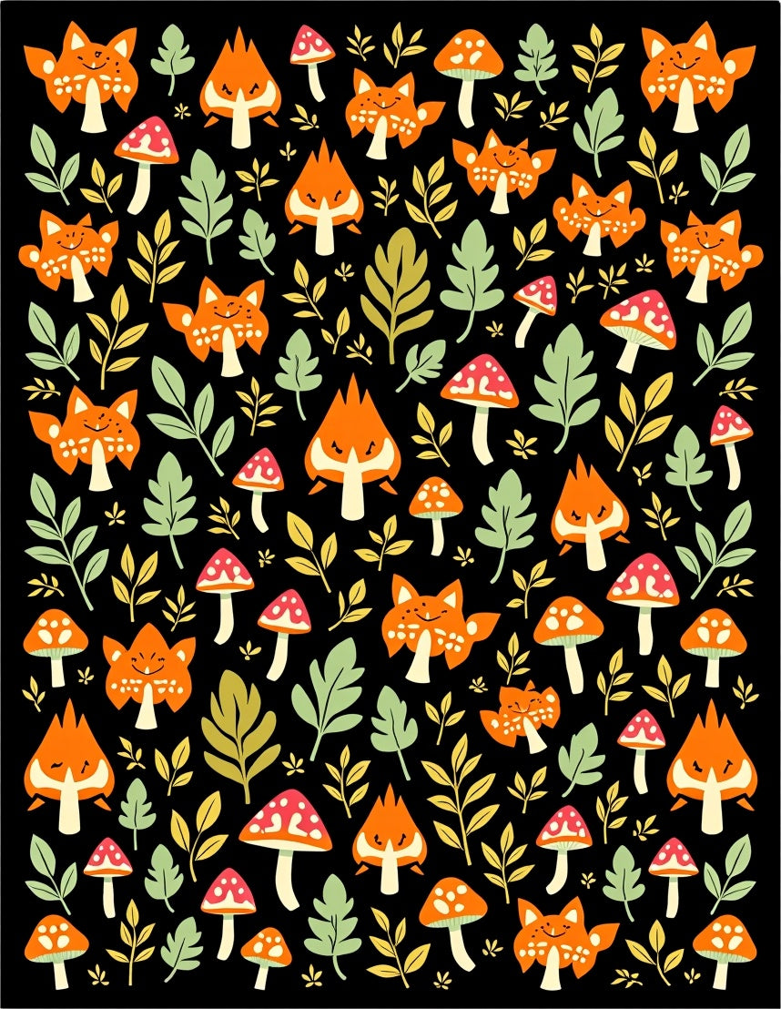Whimsical Fox and Mushroom Forest Rug
