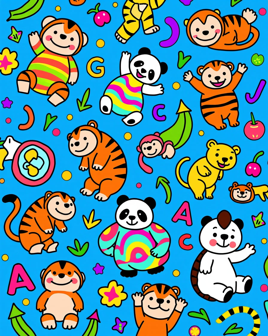 Playful Cartoon Animals Multi Color Rug