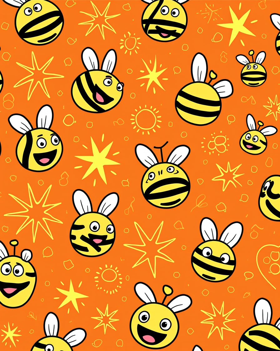 Happy Yellow Bee Starburst Orange Rug