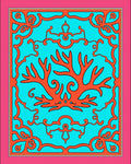 Coral Branch Aqua Decorative Frame Rug
