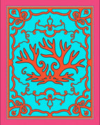Coral Branch Aqua Decorative Frame Rug