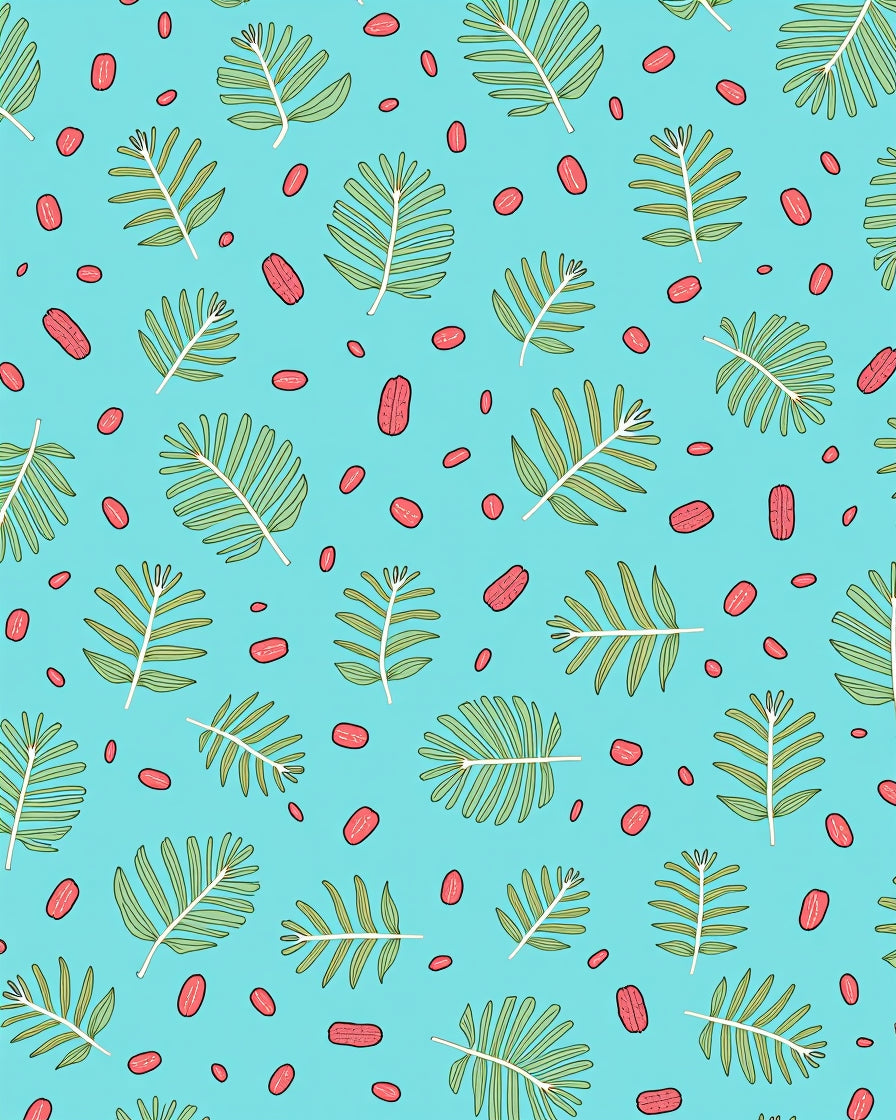Aqua Green Leaf Scattered Pods Rug