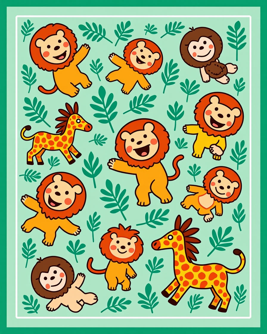 Playful Lions Giraffes Jungle Animals Rug