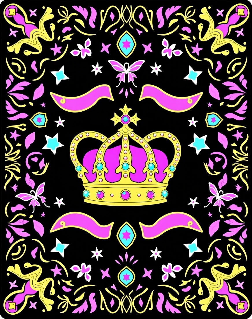 Bold Pink Yellow Crown Starburst Rug