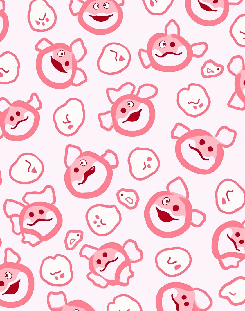 Pink Whimsical Cartoon Faces Rug