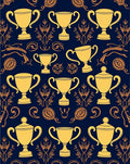 Golden Trophies Navy Blue Wallpaper Rug