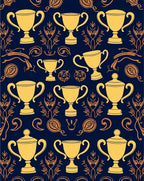 Golden Trophies Navy Blue Wallpaper Rug
