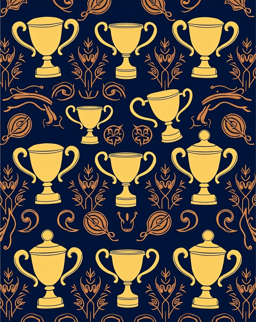 Golden Trophies Navy Blue Wallpaper Rug