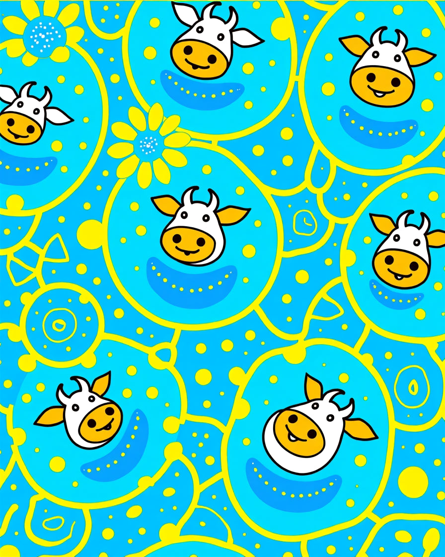 Fun Blue Yellow Cow Circles Rug