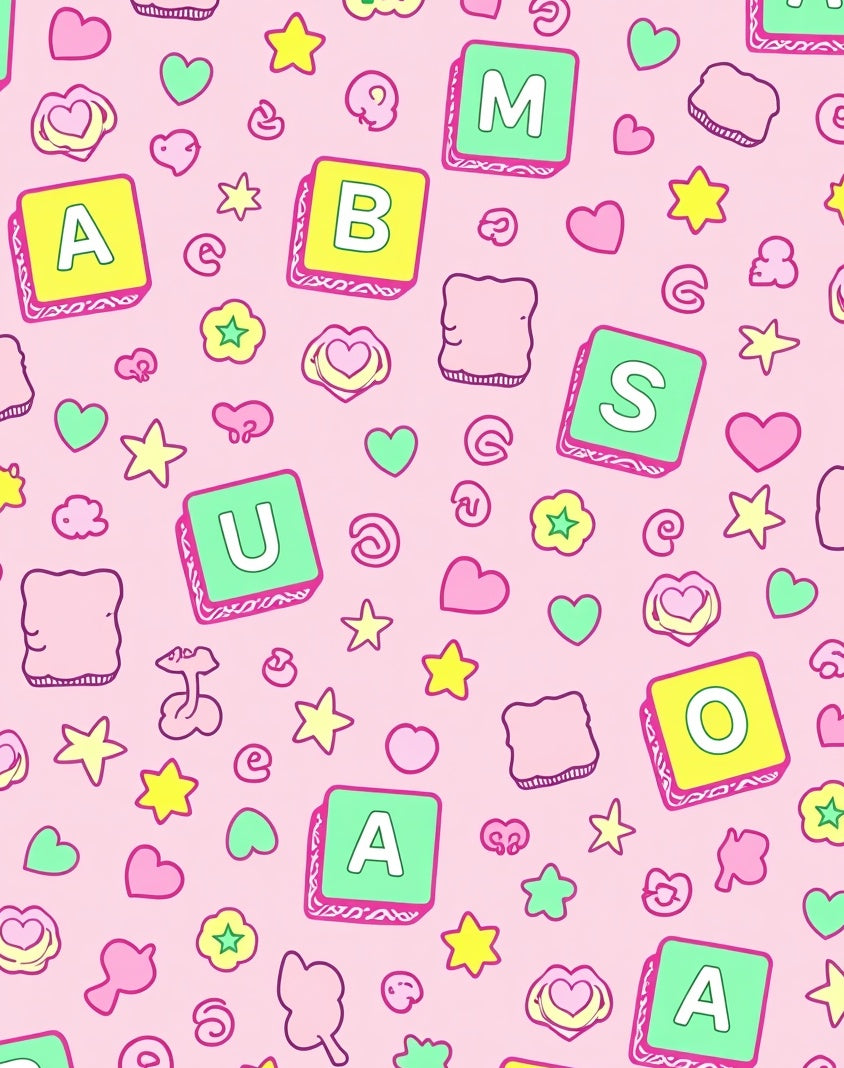 Fun Pink Alphabet Blocks Star Hearts Rug