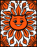 Whimsical Orange Smiling Sun Flower Rug