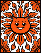 Whimsical Orange Smiling Sun Flower Rug
