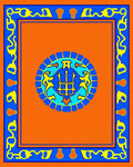 Vibrant Orange Blue Yellow Medallion Border Rug