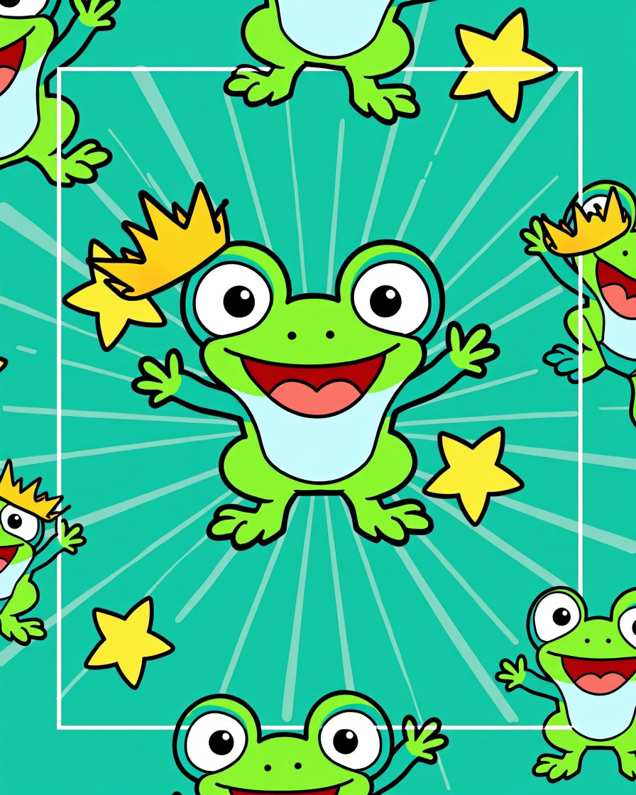 Happy Green Frog Crown Star Background Rug