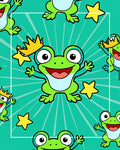 Happy Green Frog Crown Star Background Rug