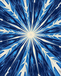 Deep Blue White Sunburst Feathers Rug
