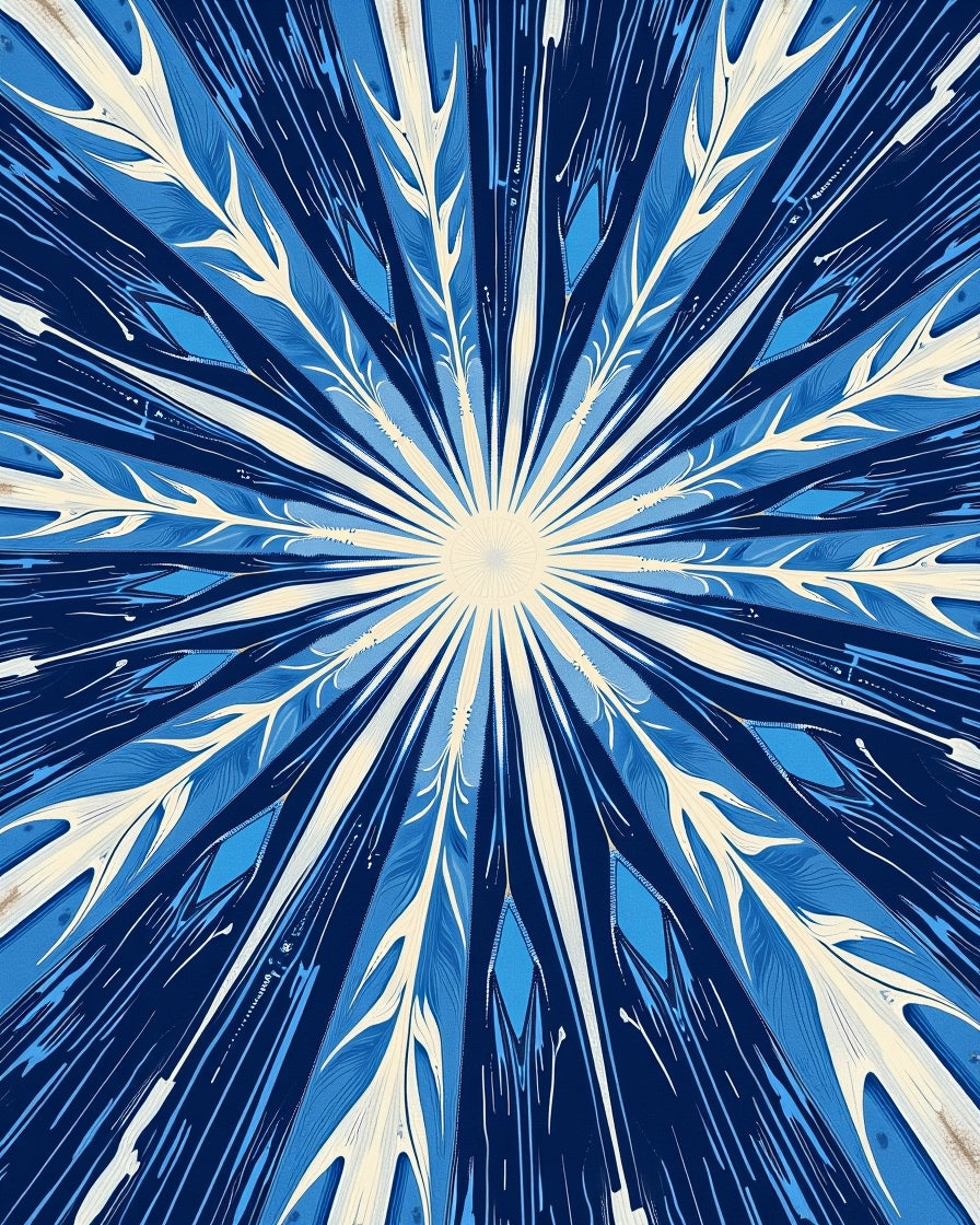 Deep Blue White Sunburst Feathers Rug