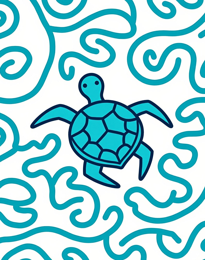 Coastal Teal Turtle Swirl Rug
