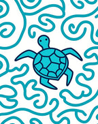 Coastal Teal Turtle Swirl Rug