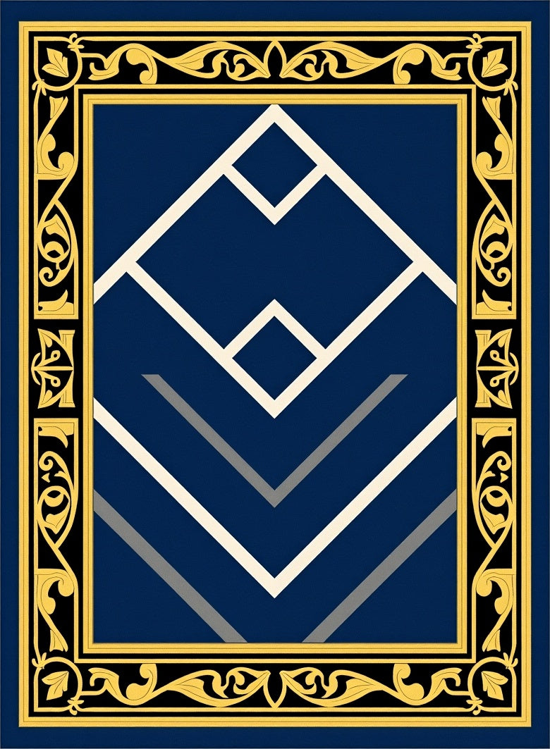Navy Blue Bordered Geometric Diamond Rug