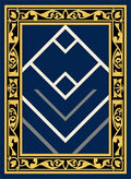 Navy Blue Bordered Geometric Diamond Rug