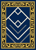 Navy Blue Bordered Geometric Diamond Rug