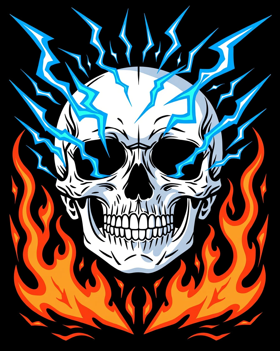 Fiery Skull With Electric Blue Flames Rug