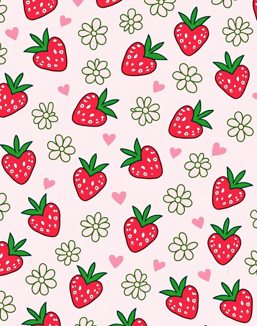 Sweet Red Strawberry Pink Hearts Flowers Rug