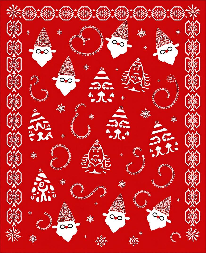 Festive Red Santa Tree Swirl Border Rug